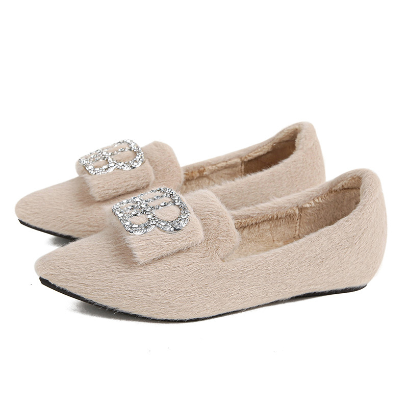 Women's winter wearing mink fur single shoes with plush fur, 2026 new pointed cotton scoop shoes, plus size women's shoes 41-43