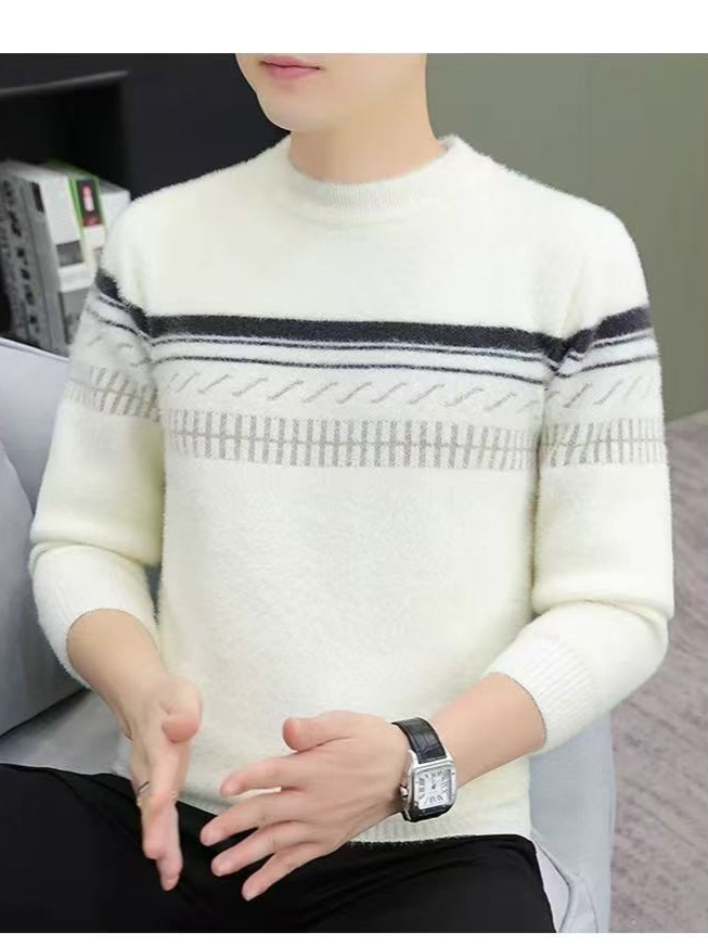 YINGAO retro engrosado jacquard suéter de lana hombre manga larga invierno cálido todo el suéter de lana a rayas de hombre