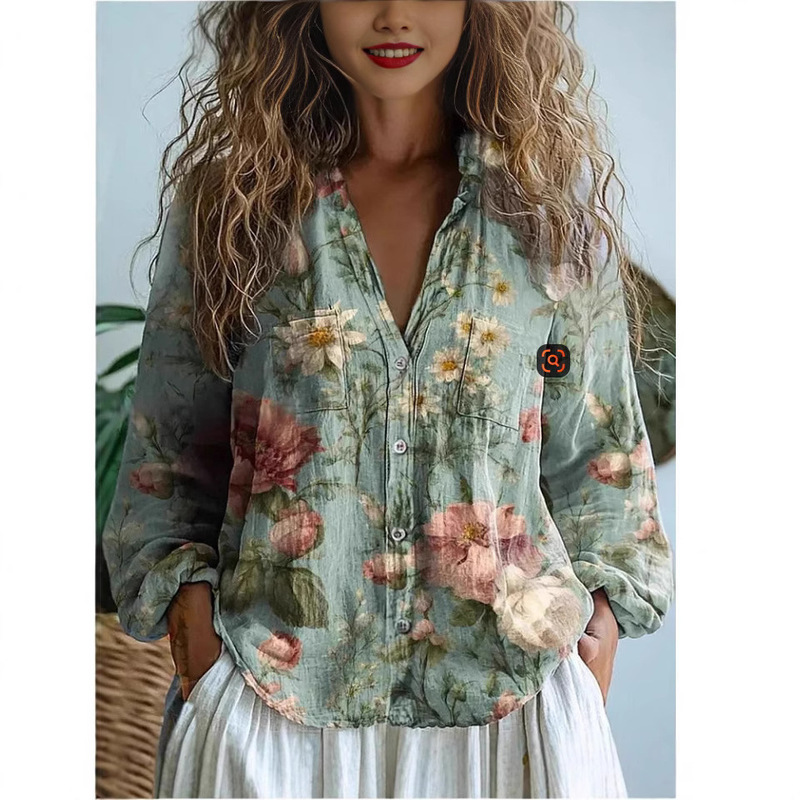 Summer New European Style 3D Printed Abstract Pattern Women's Long-Sleeved Shirt Comes with a Picture Design