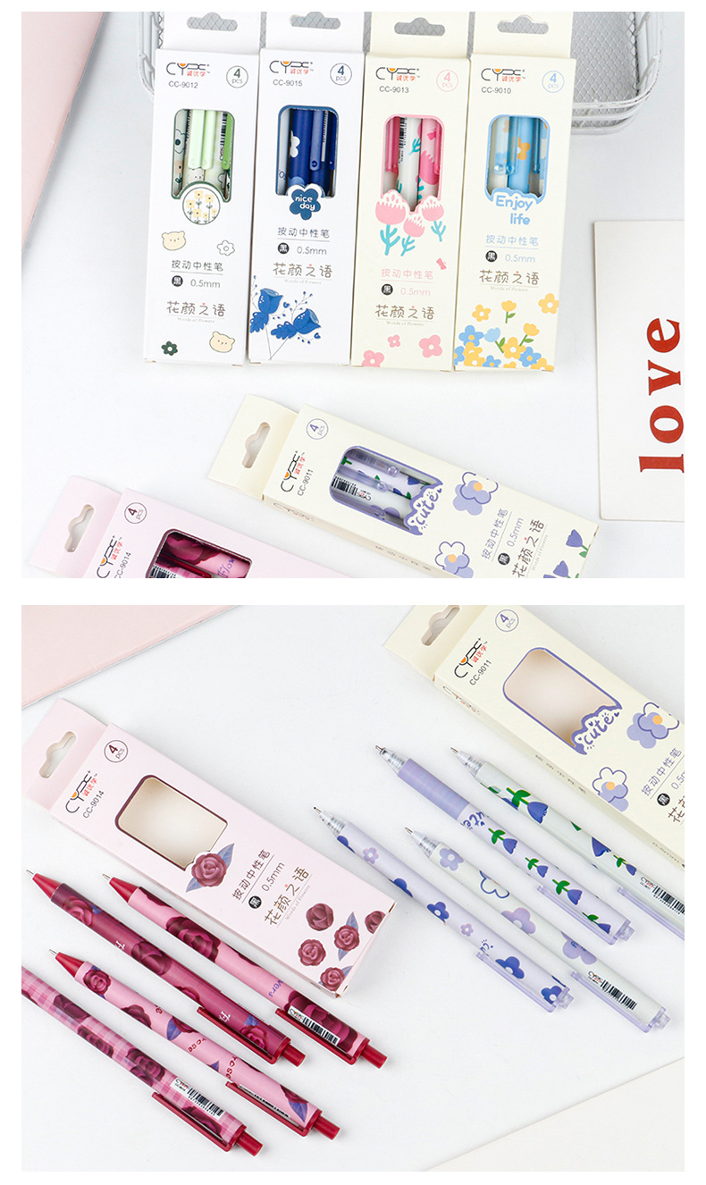 Boxed Ins Good-looking Student Pressing Pen Writing Press Flower Stationery Pen Set Black St Press Quick-drying display picture 1