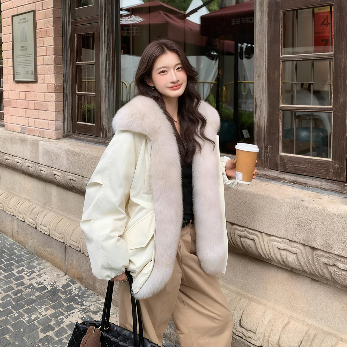 正品2025新款皮草“晨露星序”超大狐狸毛领鹅绒羽绒服女皮草外套