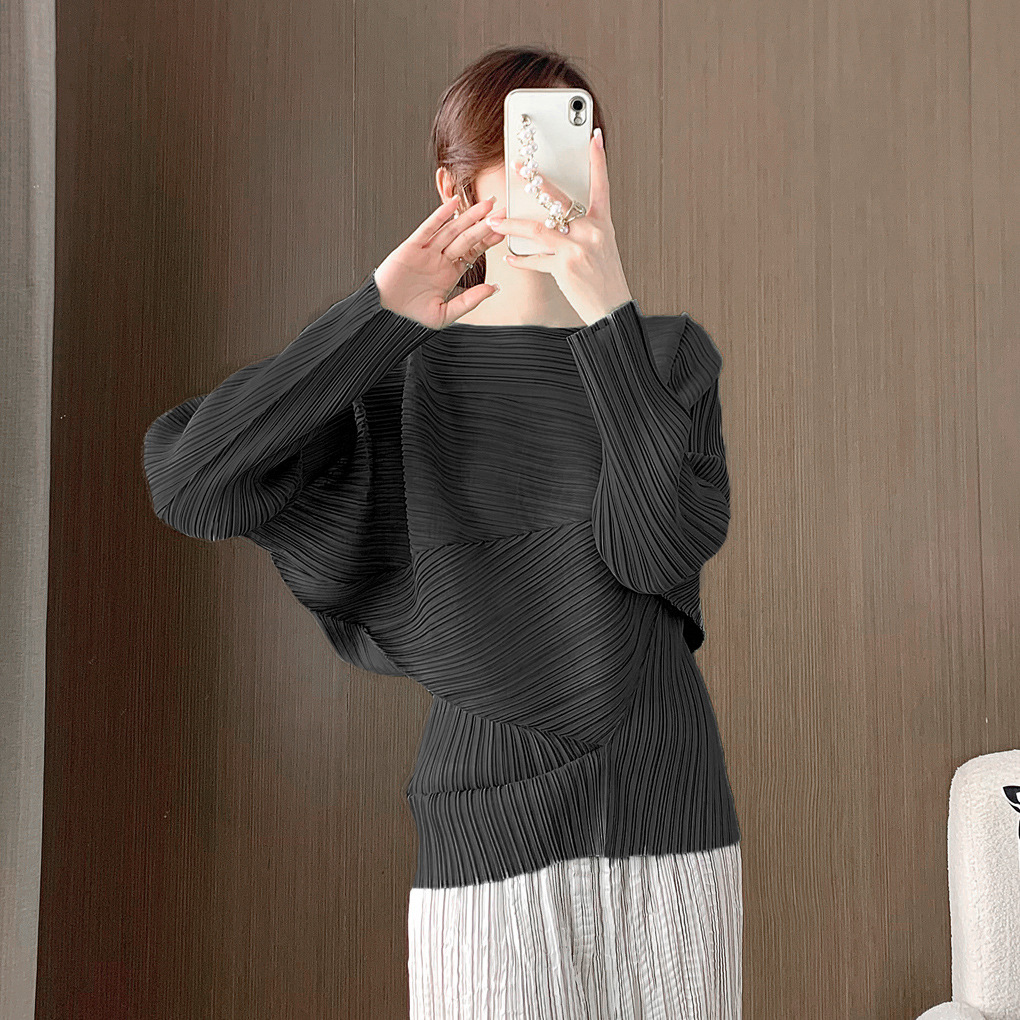 Top plisado Miyake para mujer, camiseta de manga larga con diseño irregular de nicho, muy vendida, moderna en Instagram. image 7