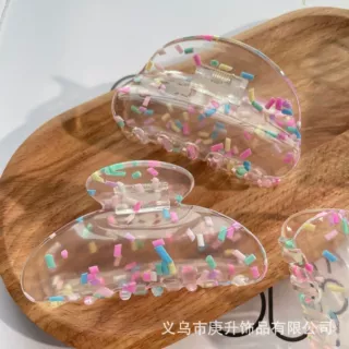 夏日糖果彩色波点豆豆醋酸抓夹女高级感透明后脑勺盘发鲨鱼夹发饰