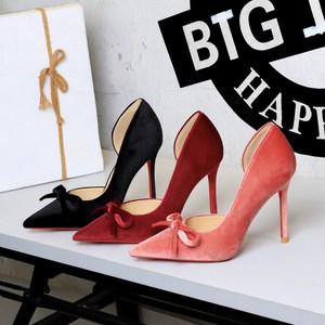 9269-H135 European and American sexy red sole thin heel bow side empty high heels pointed temperament banquet single sho