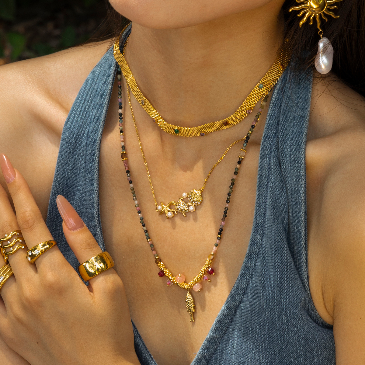 Collar de acero inoxidable TENA Europa y América, lujo ligero, nicho marino, collar de acero, joyas transfronterizas de estilo dulce, chica caliente
