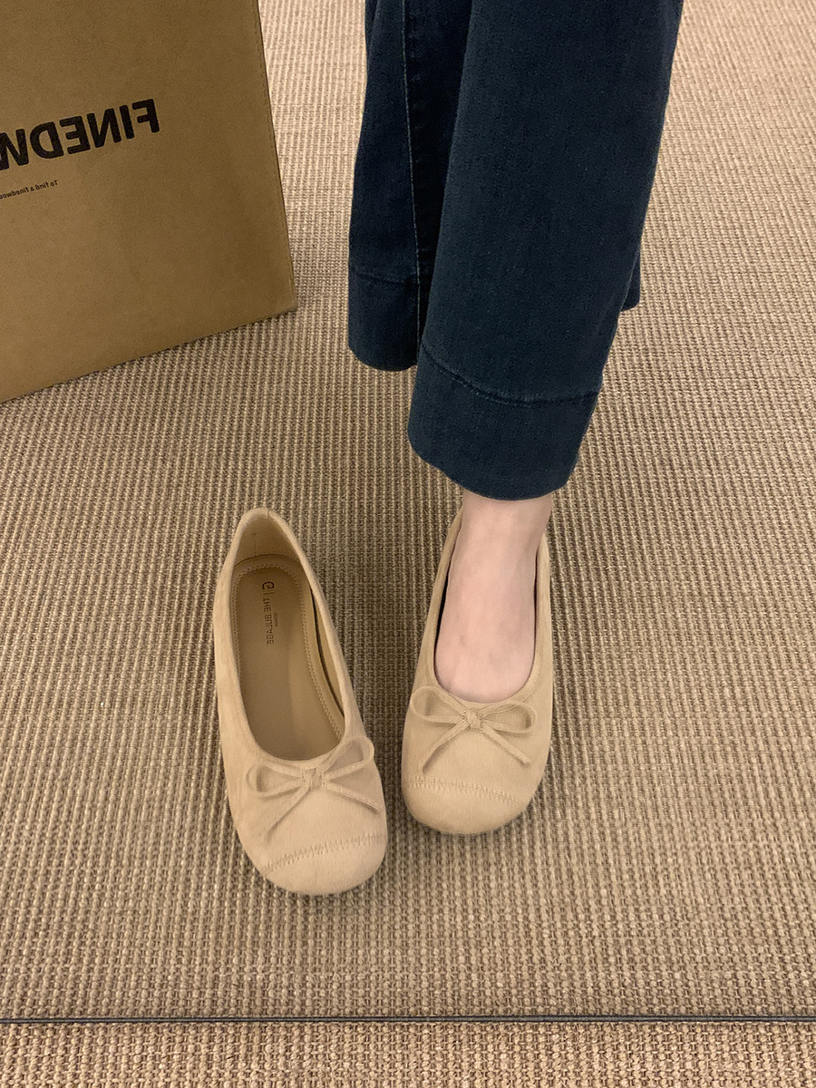 Retro cabeza redonda zapatos de ballet plano zapatos de mujer zapatos 2025 nuevo arco primavera y otoño suave zapatos de noche