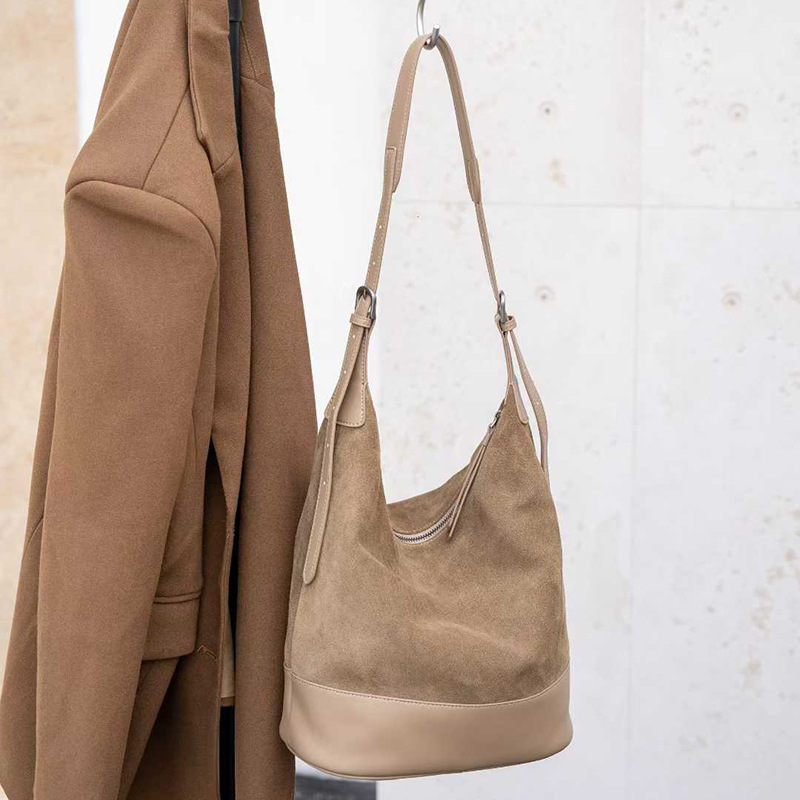 Borsa a secchiello in camoscio da donna grande borsa a spalla_voghion.com
