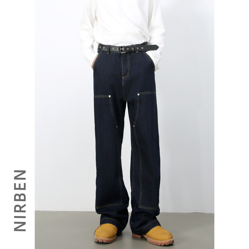 Nirben Denim | Primary Color Retro Logging Tooling Jeans Men's American High Street Fashion Brand Loose Straight Pants