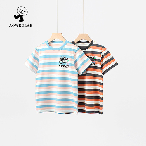 Summer Korean children's clothing new children's striped short-sleeved big children's cartoon printed half-sleeved girls' short-sleeved T-shirts on behalf of
