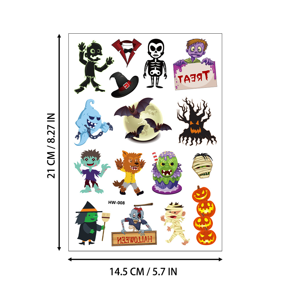 Tatuajes Temporales Infantiles de Halloween de Papel de Transferencia de Agua Impermeables