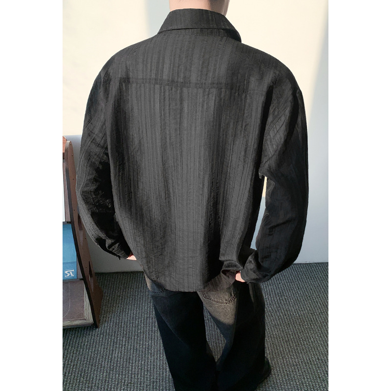 Hong Kong-style Retro Textured Thin Shirt, 2026 Spring New Model, Large Size, Solid Color, Collared, Long-sleeved,_voghion.com