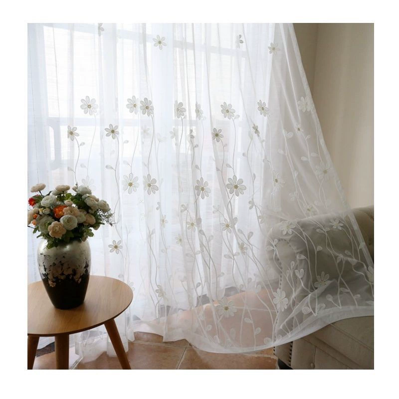 High-end embroidered white gauze curtain retro literary semi-black curtain gauze luxury living room balcony partition gauze curtain curtain