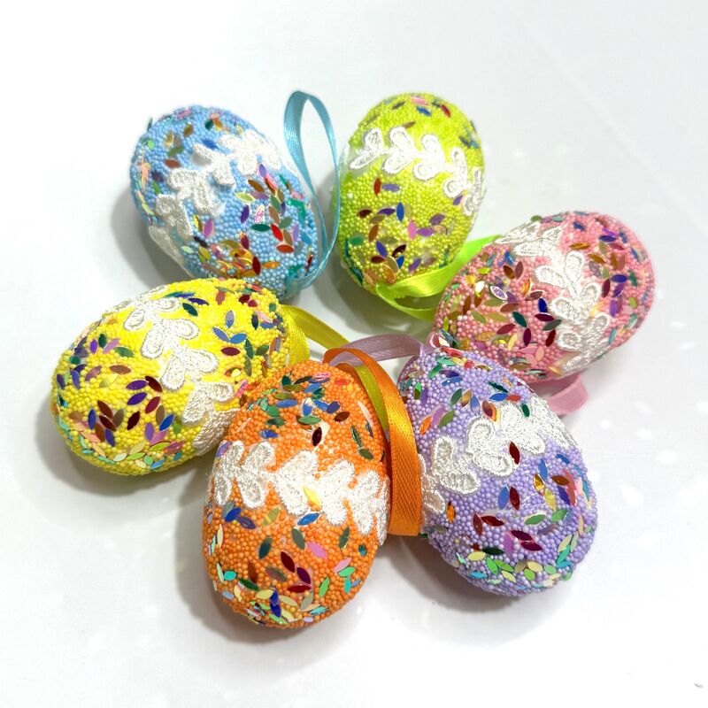 New Easter Egg Festival Decoration Pendant Simulation Ribbon Bead Foam Egg Arrangement Props Children's Toys