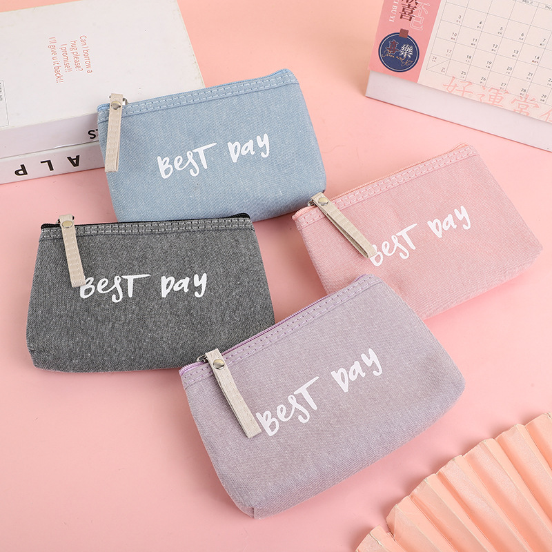 Estilo coreano ins chica cambio de corazón bolsa de almacenamiento simple bolsa de cosméticos portátil estudiante viaje color sólido cremallera bolsa de lona