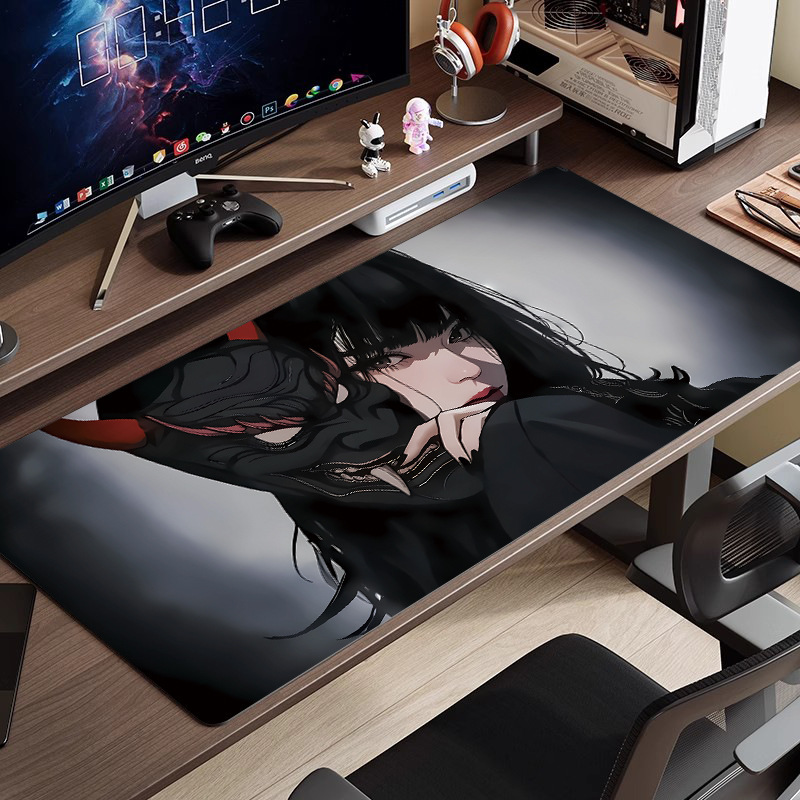 黒と白のアニメマウスパッド特大シンプルな二次元eスポーツボーイズコンピュータデスクパッド大型キーボードパッド|undefined