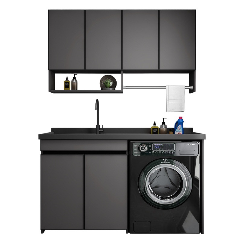 Lavadora socio integrado gabinete balcón lavabo mueble de baño lavabo mesa de lavado espacio lavadero de aluminio piscina piedra de cuarzo image 1