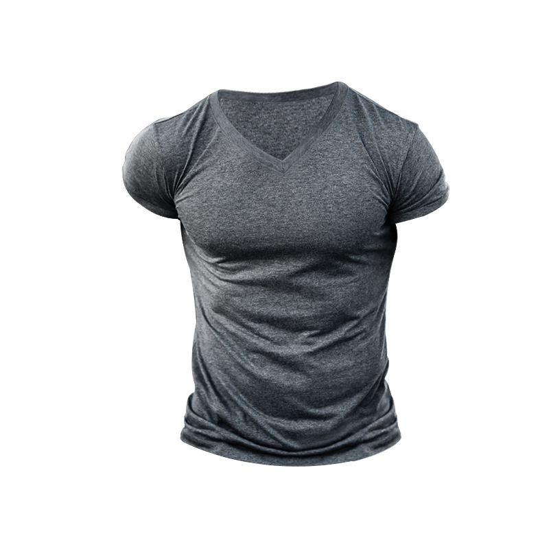 2023 comercio exterior de los hombres al aire libre de color sólido con cuello en V camiseta casual de secado rápido transpirable que absorbe el sudor de manga corta de varios colores en stock de pelo