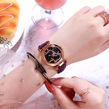 新款女士手表轻奢简约百搭大气韩版镶钻星空面石英皮带潮流腕表潮