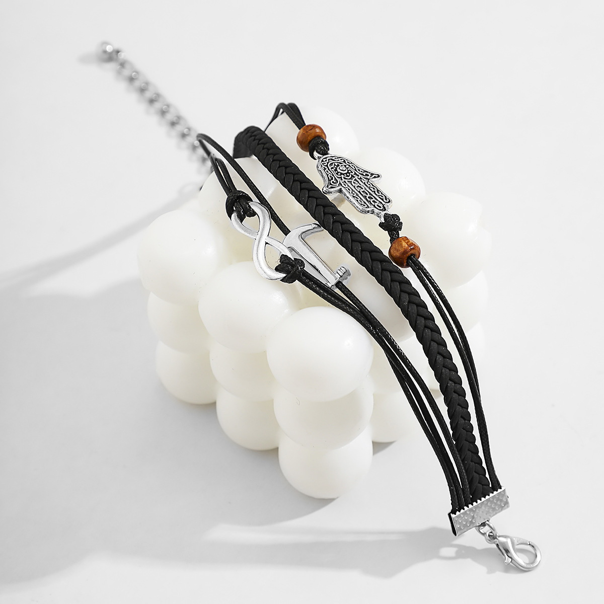 1 Piece Fashion Letter Palm Anchor Pu Leather Alloy Braid Menu0027S Bracelets