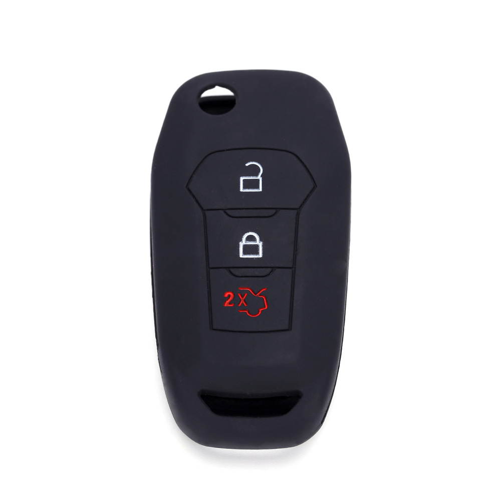 Ford Silicone Key Cover for Ford Focus Mondeo 3-Button Folding Key (Car key bag) - black