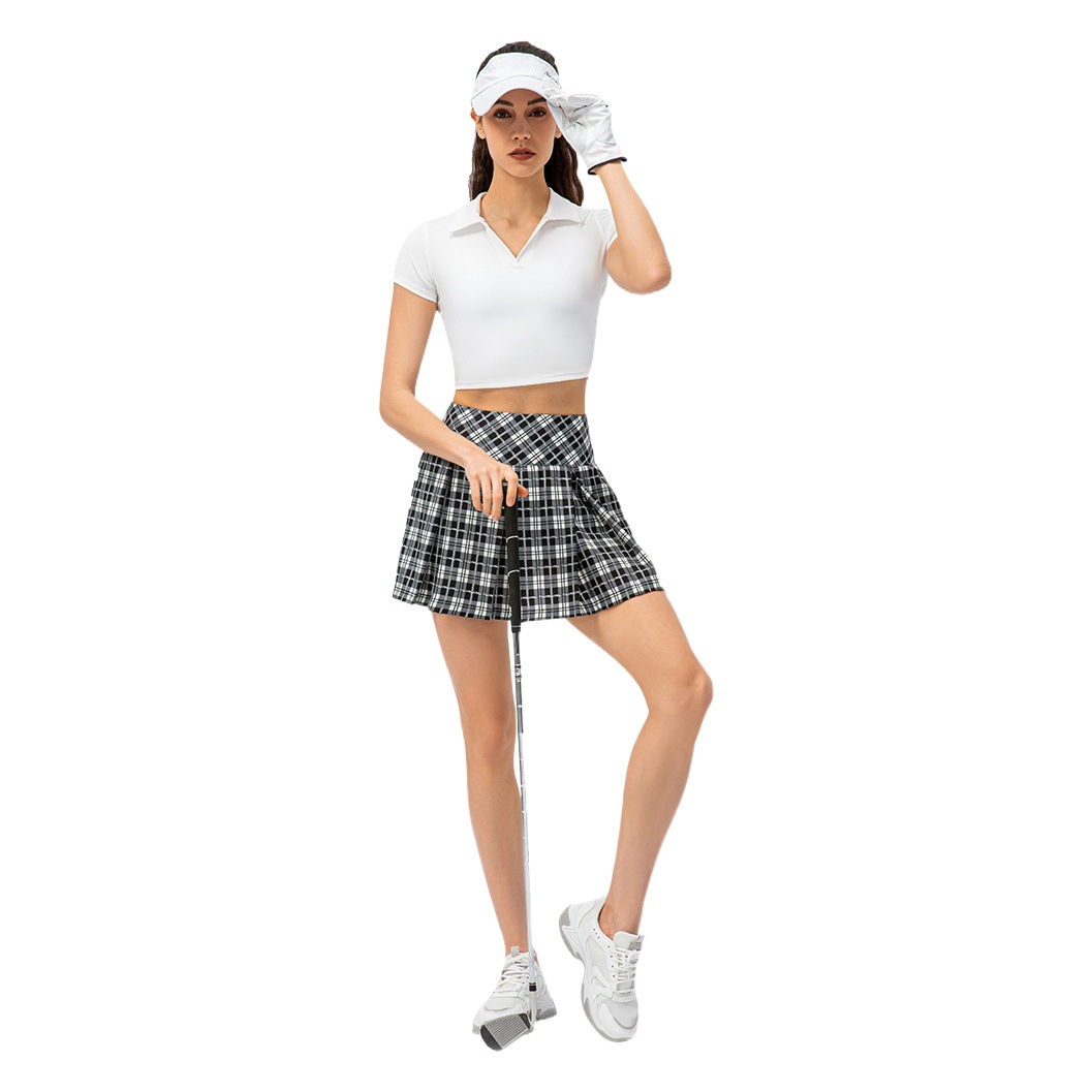 Spring and Summer New Plaid Sports Skirt Outdoor Running Tennis Skirt Pants Fake Two-Piece Yoga Skirt Pants Pleated Skirt 2242