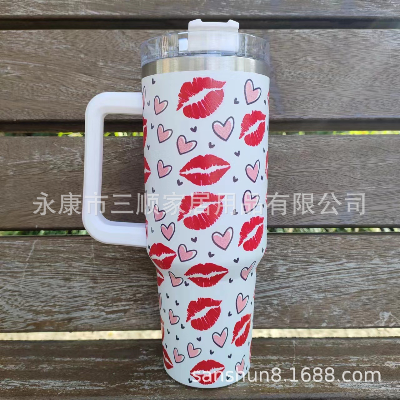 Nueva doble capa de vacío de acero inoxidable de gran capacidad de 40oz Día de San Valentín hombres y mujeres pareja taza de vacío mango taza de coche