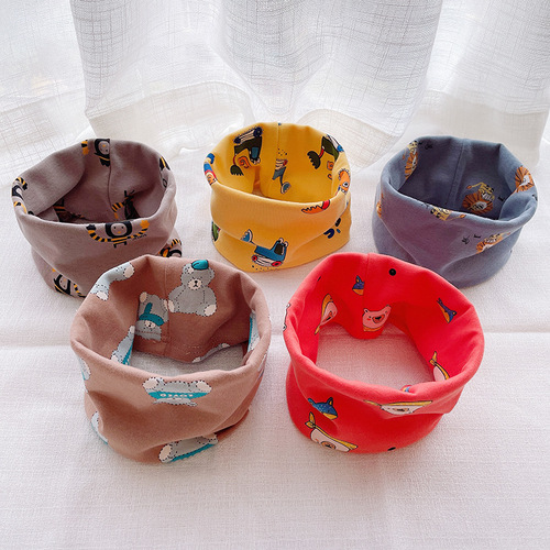 Autumn and winter printed cartoon children's neck cover cotton baby scarf single layer warm and versatile pullover scarf for boys and girls