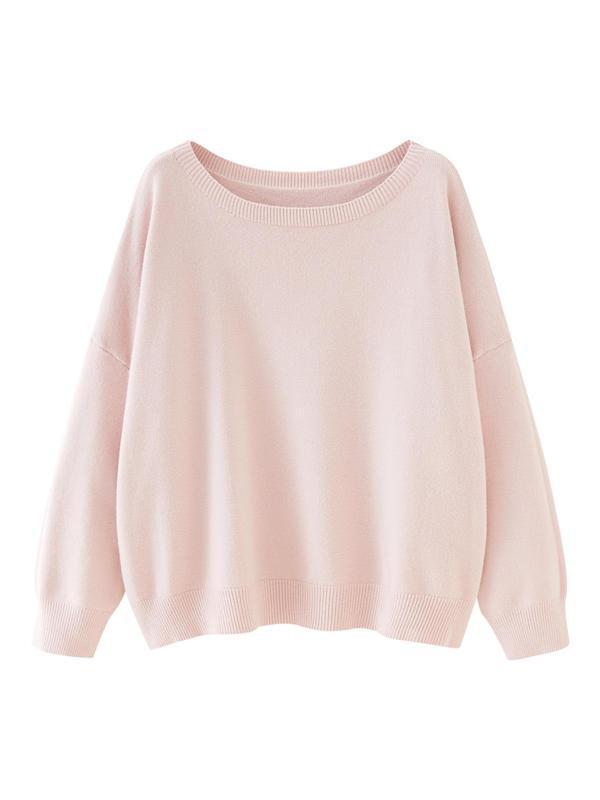 Women's Plain Scoop Neck Sweater Casual Drop Shoulder Long|undefined