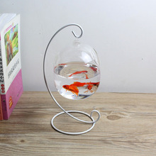 创意悬挂式水培花瓶 玻璃鱼缸 铁架玻璃鱼缸 白色支架花瓶
