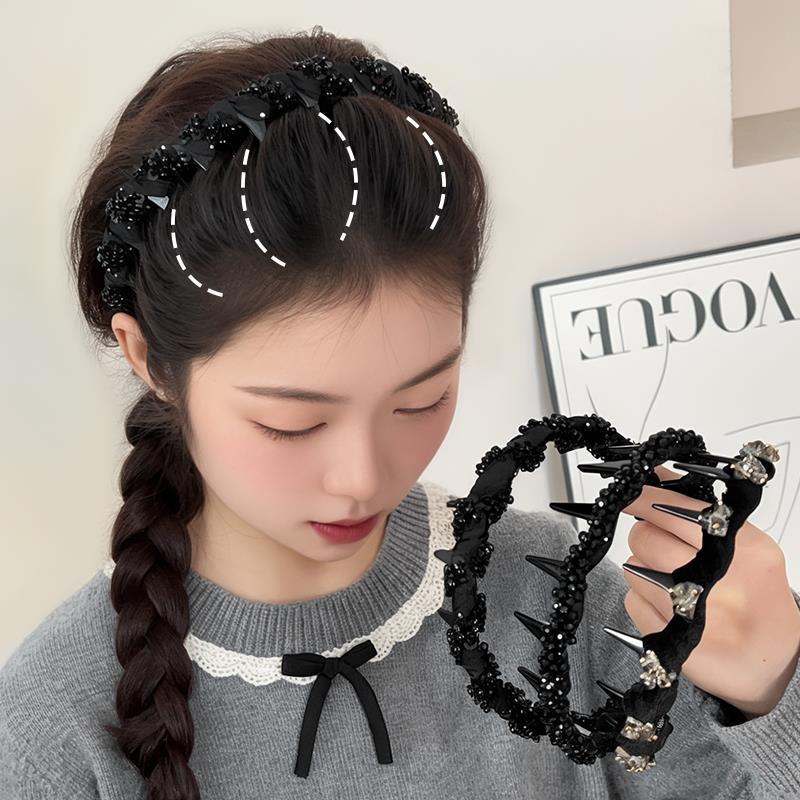巴黎王妃发箍高颅顶轻奢带齿头箍高级感时尚洋气手工串珠发捆头饰|undefined