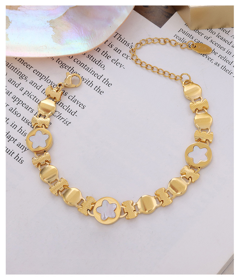 fashion titanium steel plated 18k gold tshaped small flower round white sea shell braceletpicture5