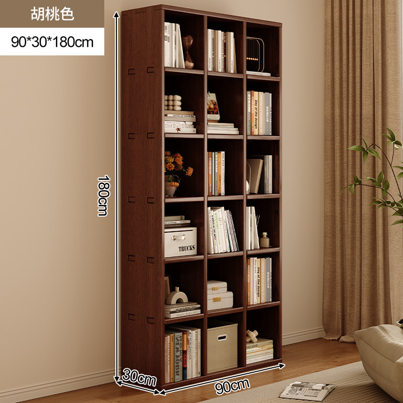 Estante de madera sólida librería de pared completa en la parte superior para la sala de estar color nuez pared completa gabinete de exhibición casero armario de almacenamiento