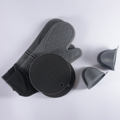 Silicone gloves mat hand clamp oven microwave baking kitchen insulation anti-scalding cotton multi-purpose gloves set