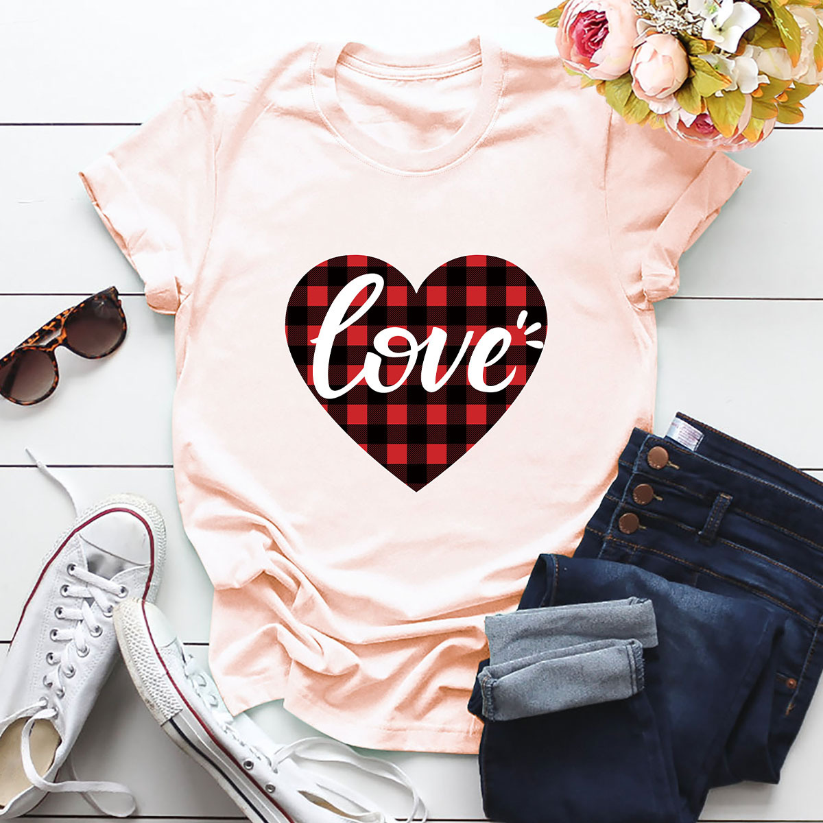 Auf Lager! Grenz Überschreitende  Heiße Europäische Und Amerikanische Damen Oberteile Valentinstag Liebes-kurzarm-t-shirt Frauen display picture 6