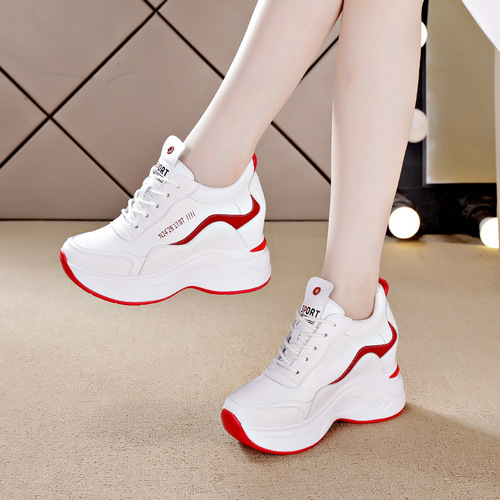 Korean-style Dad Shoes  Spring New Leather-Single Face Women's Thick Sole Height Loss Slim Casual Sports Shoes Women Wholesale
