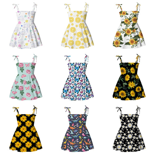 Summer girls suspender skirt new Korean version children's cute sleeveless flower fashion dress baby girl beach skirt