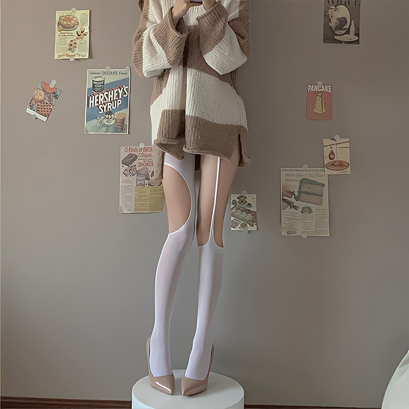 New Sexy Net Stockings Irregular Hole Black Silk Asymmetrical Sling Hollow Ultra-thin Pure Dark One-piece Socks for Women