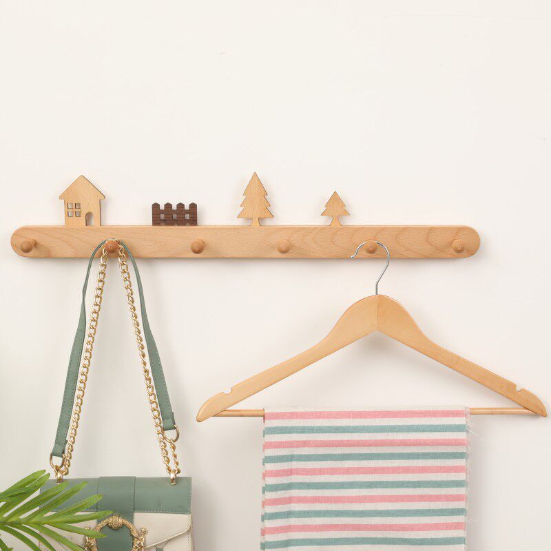 Creative wall-mounted solid wood hooks for hanging clothes, home entrance hallway coat rack, ins-style wall-mounted decorative coat and hat hook Creative wall-mounted solid wood hooks for hanging clothes, home entrance hallway coat rack, ins-style wall-mounted decorative coat and hat hook