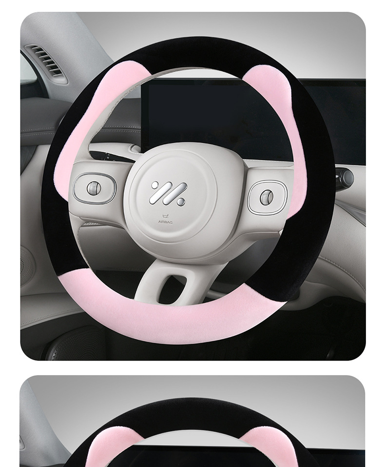 Wholesale Bear Ears Short Velvet Warm Winter New Car Handlebar Cover Feels Delicate and Comfortable Plush Steering Wheel Cover