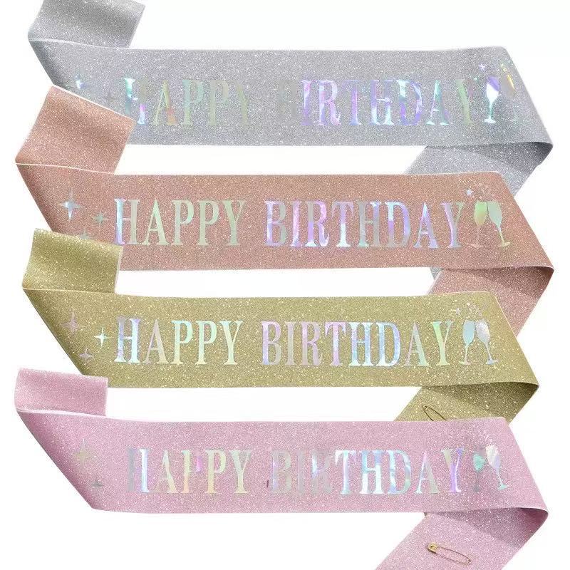 Cinta brillante para fiesta de cumpleaños, banda de cumpleaños, cinta de etiqueta, letras doradas, decoración de fiesta, diadema al por mayor