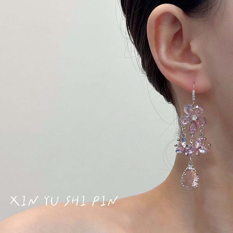 スーパーフェアリーパープルフラワーバタフライタッセルイヤリング、フォレストスタイルの小さな新鮮なイヤリング、夏の美しい高価値イヤリング|undefined