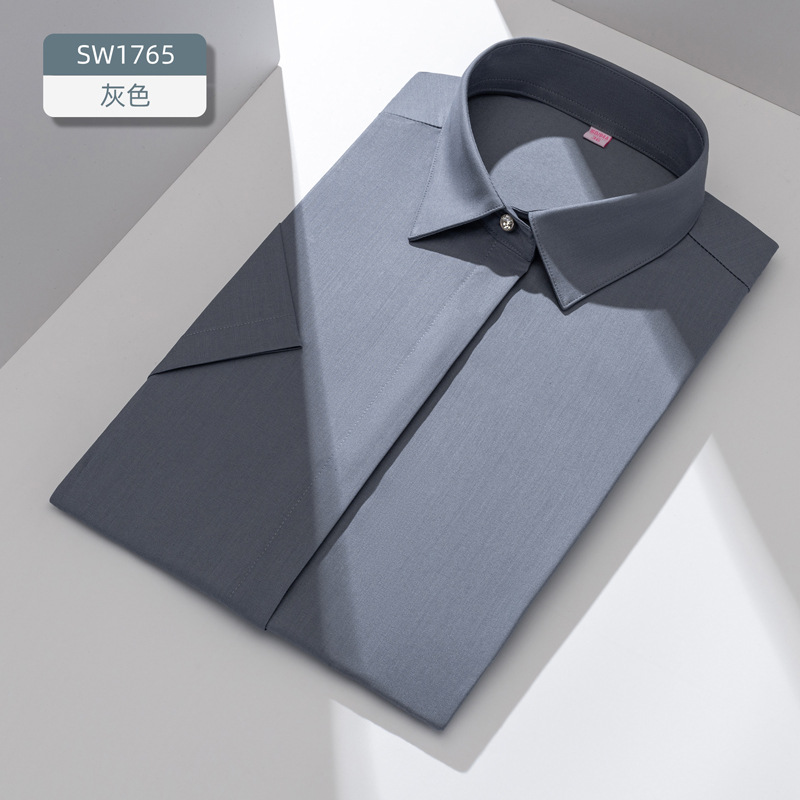 LOGO personalizado camisa de fibra de bambú de mujer de manga corta de moda de negocios sin quemar elástico delgado procesamiento de camisa de ropa profesional