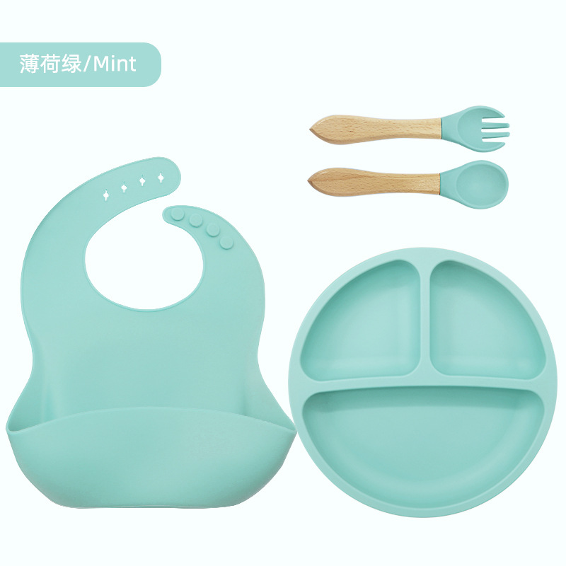Vajilla de silicona para niños, vajilla de alimentación para bebés, babero de silicona, tazón de alimentos para bebés