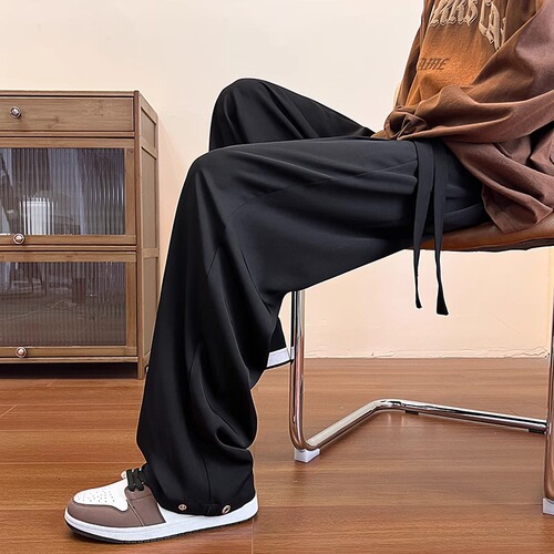 Flowing Casual Pants for Men: Spring & Autumn Edition, High-End All-Match Straight-Leg Trousers, Loose Wide-Legged Long Pants, Plus-Size Suit Pants
