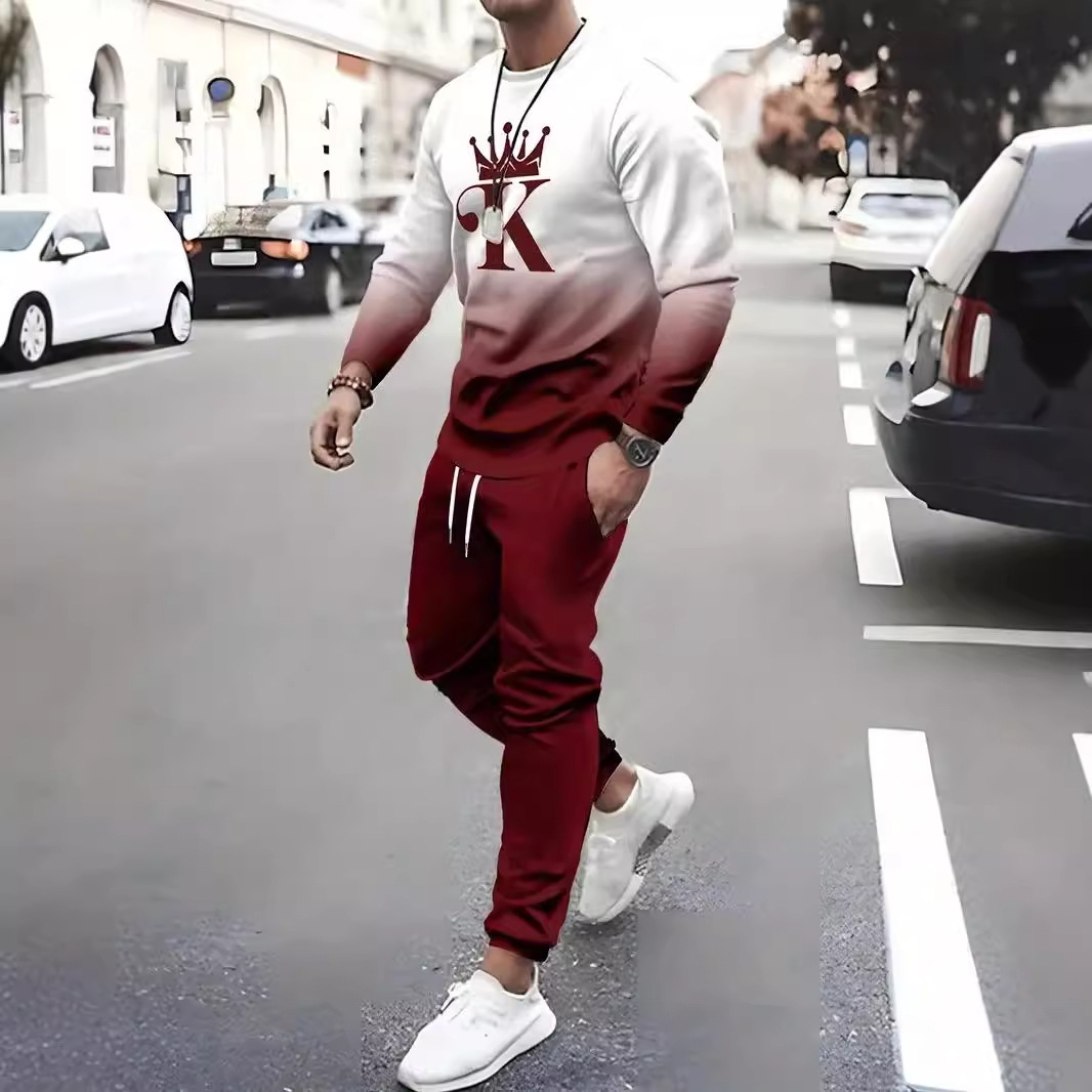 Nuevos productos de primavera EBAY AliExpress Amazon Traje de ocio deportivo para hombre Pantalones de suéter de cuello redondo con estampado 3D