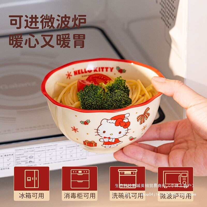 Christmas Tableware Ceramic Bowl and Plate Set Cute Rice Bowl Household Set Girls' Personal Bowl