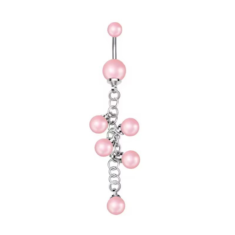 Zirconia Stainless Steel Belly Button Ring Fruit Pink Series_voghion.com