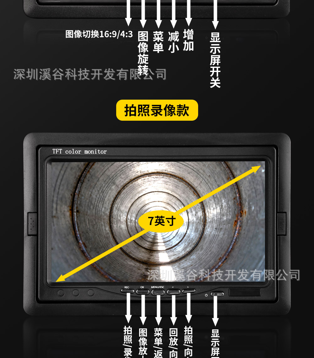 Yüksek Çözünürlüklü Endüstriyel Kanalizasyon Boru Hattı İnceleme Endoskop Kamerası Su Geçirmez Dönerli Görüntülü Muayene Cihazı Belediye ve Emlak İşletmesi