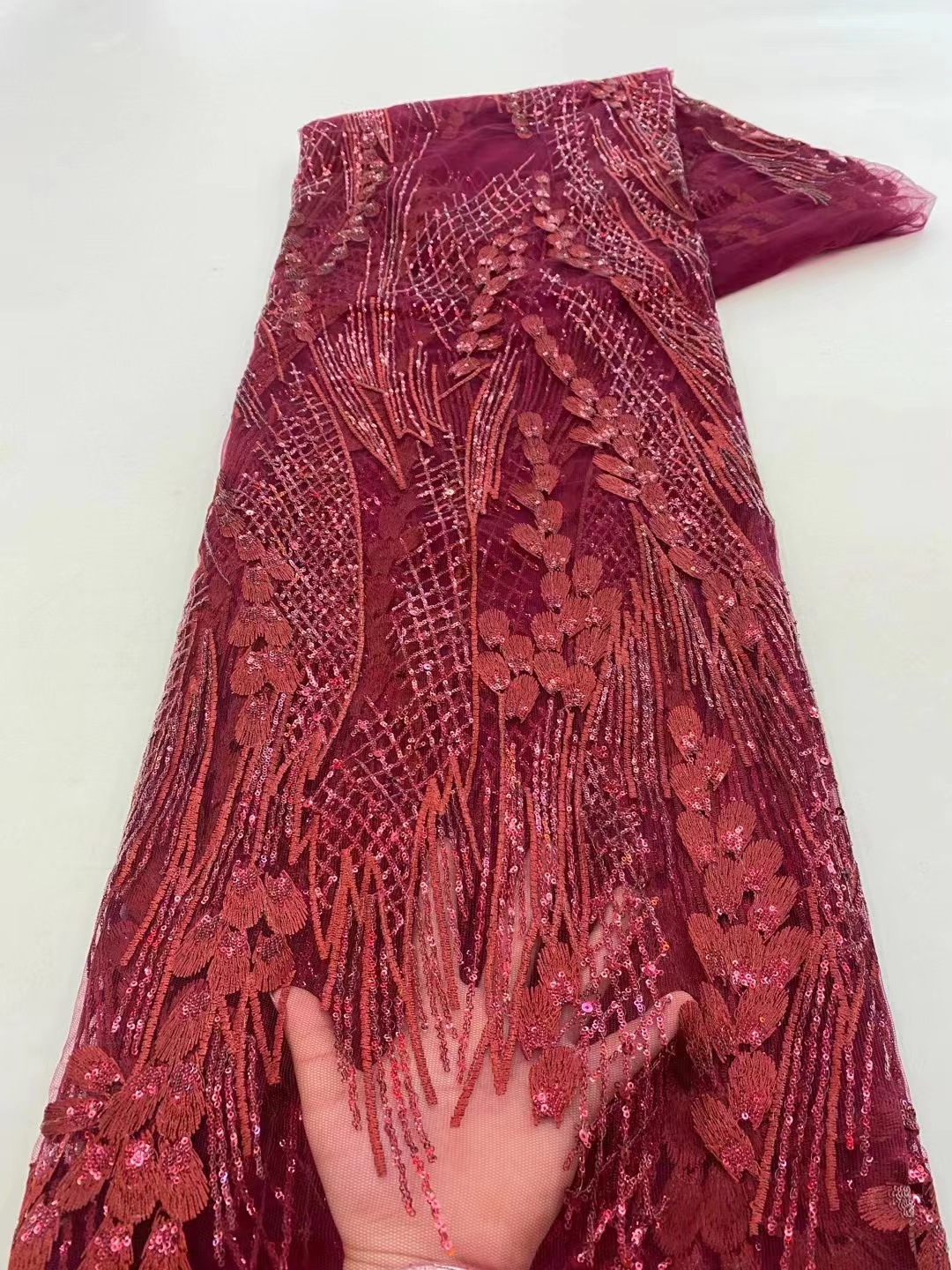 Nueva gama alta de encaje bordado de lentejuelas de encaje de malla de tela cheongsam vestido de ropa de tela JX3003 image 5