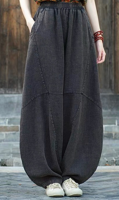 女性用の新しいスタイルの禅服、中国風の綿と麻のズボン、仏教の禅の女性の無地の服、禅服、寺院の在家服、カジュアルパンツ|undefined